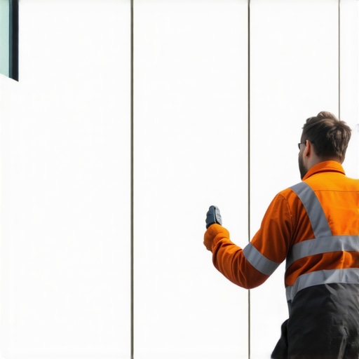 Nano-Coating Application on Building Surface Technician applying nano-coating to building facade with specialized equipment