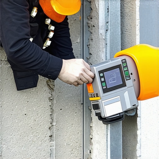 Infrared thermography and ultrasonic testing equipment inspecting masonry walls