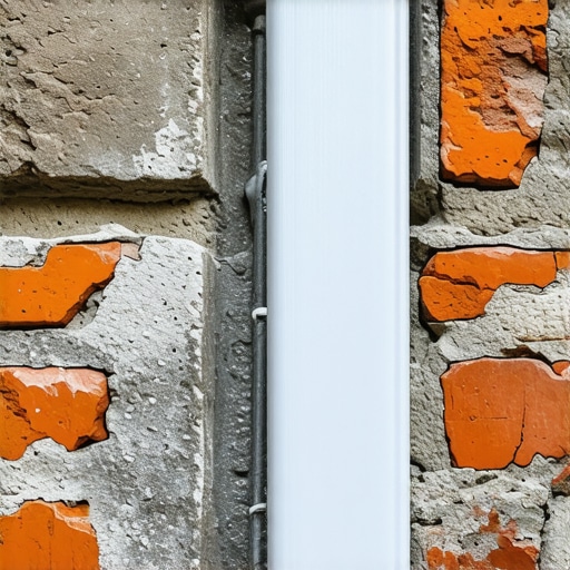 Fiber reinforced polymer strips bonded to masonry for structural reinforcement.