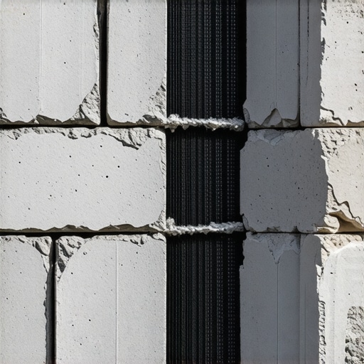 Carbon Fiber Reinforcement in Masonry Foundations Close-up of carbon fiber reinforcement applied to masonry foundation showing detailed fibers