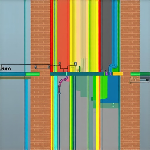 Illustration of a masonry facade integrated with sensors and digital twin technology for structural health monitoring