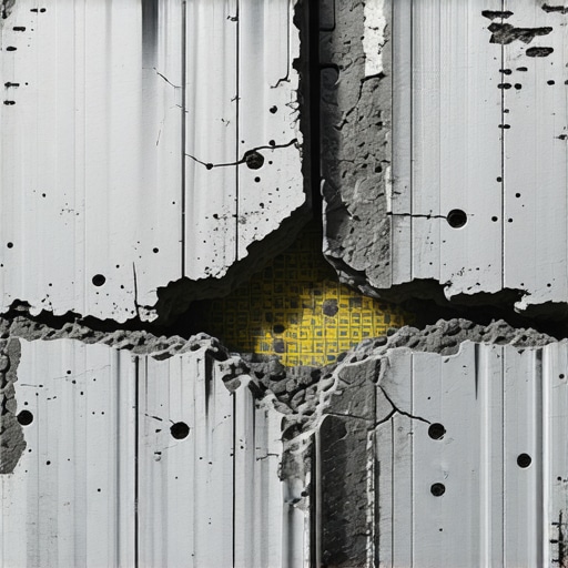 Close-up of self-healing concrete containing microcapsules and sensors for structural health monitoring