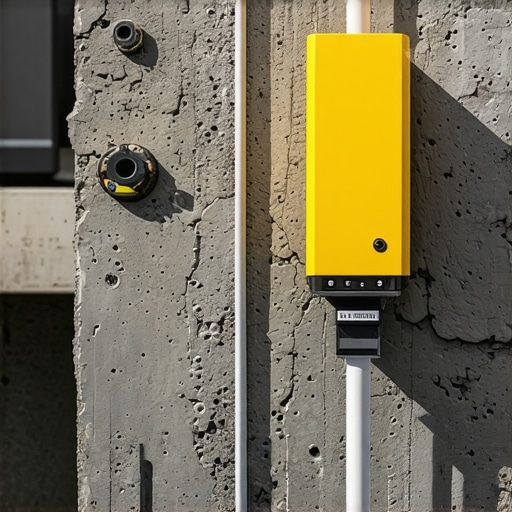 Close-up of fiber optic sensors embedded in concrete for real-time foundation monitoring.