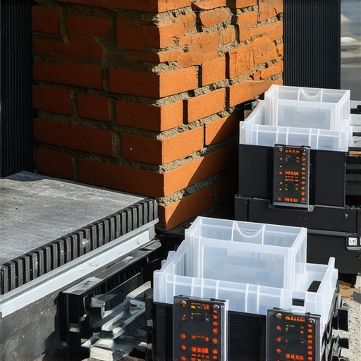 Advanced Masonry Preservation Technologies Futuristic masonry repair scene demonstrating fiber-optic monitoring and modular repair components.