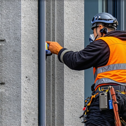 Digital Masonry Monitoring in Action Technician applying sensors for masonry health assessment.