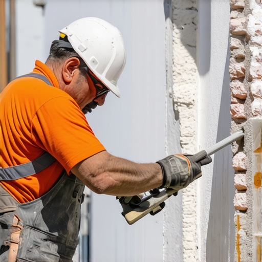 Professional mason using advanced mortar for masonry repair.