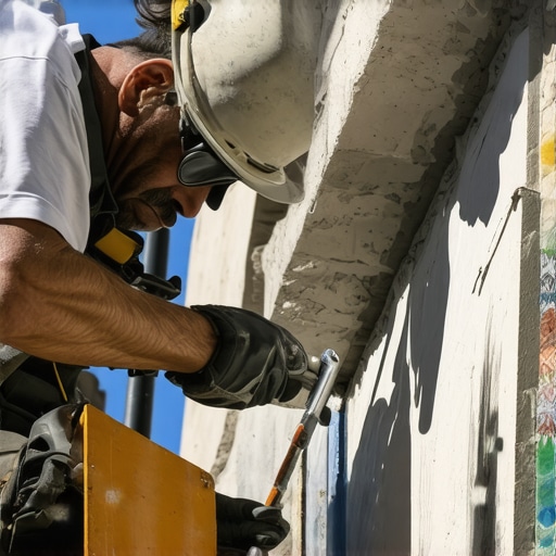Close-up of a mason expertly applying mortar during masonry restoration process.